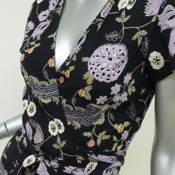 Reformation Wrap Dress Penny Black Floral - Picture 2 of 6
